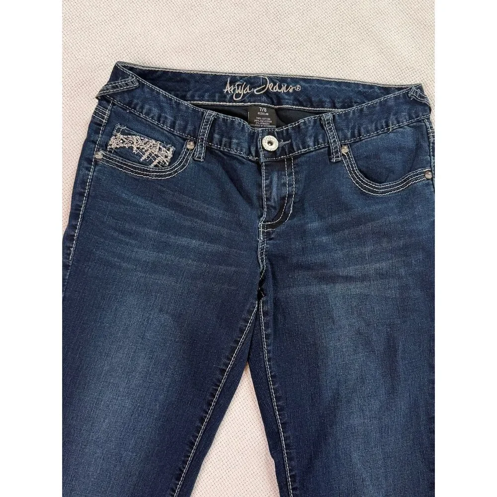 ARIYA JEANS Dark Wash Embroidered Skinny Jeans – Size 7/8 Regular - Picture 9 of 12
